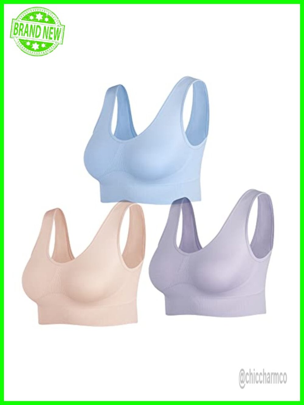 JEMINAY Women's Wireless Seamless Sleep Bras Bralette 3 Pack
